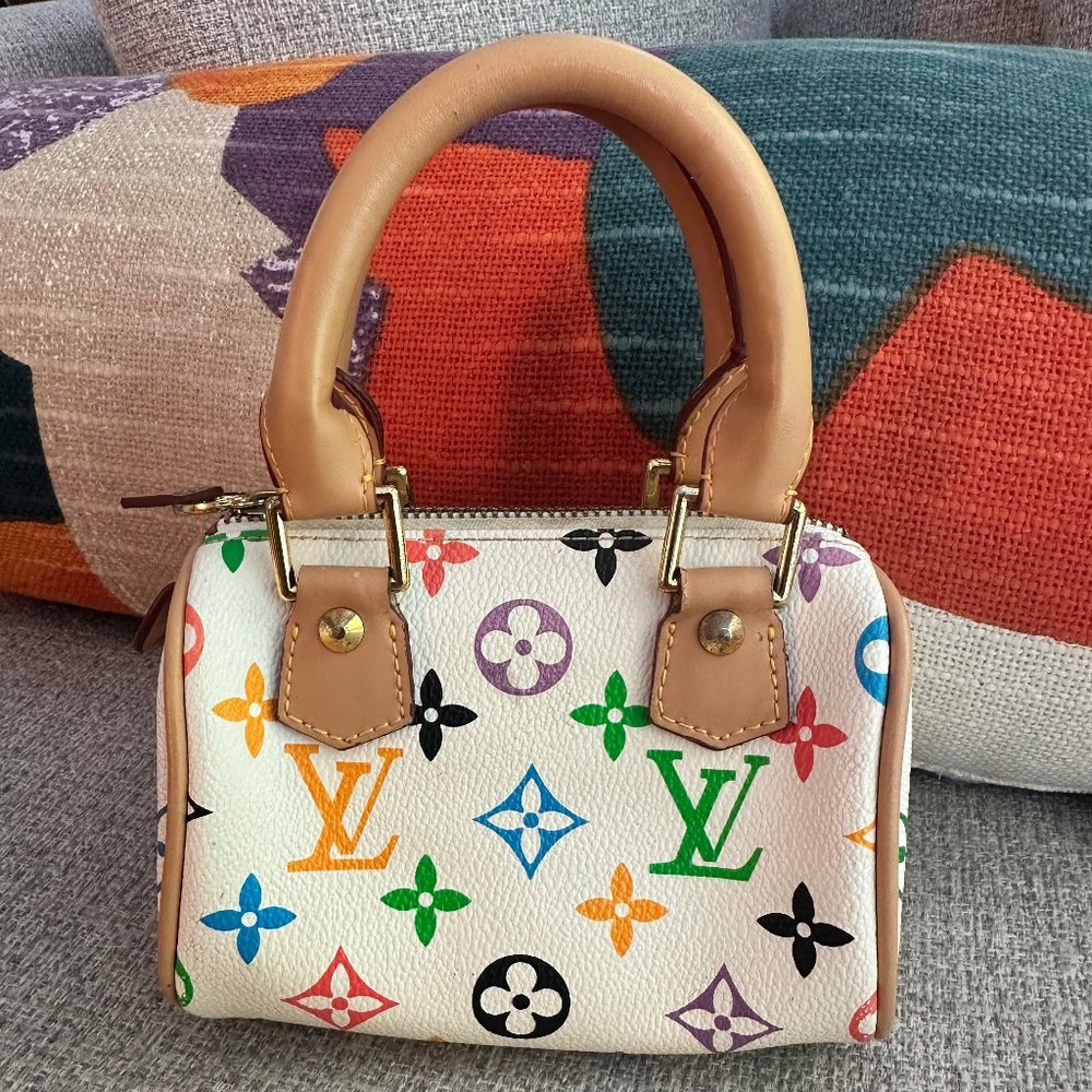 Louis Vuitton White Multicolor Mini Speedy Handbag